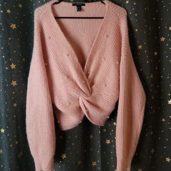 Forever 21 Sweaters - Forever 21 | Pink Infinity Closure Sweater with Pearls Large